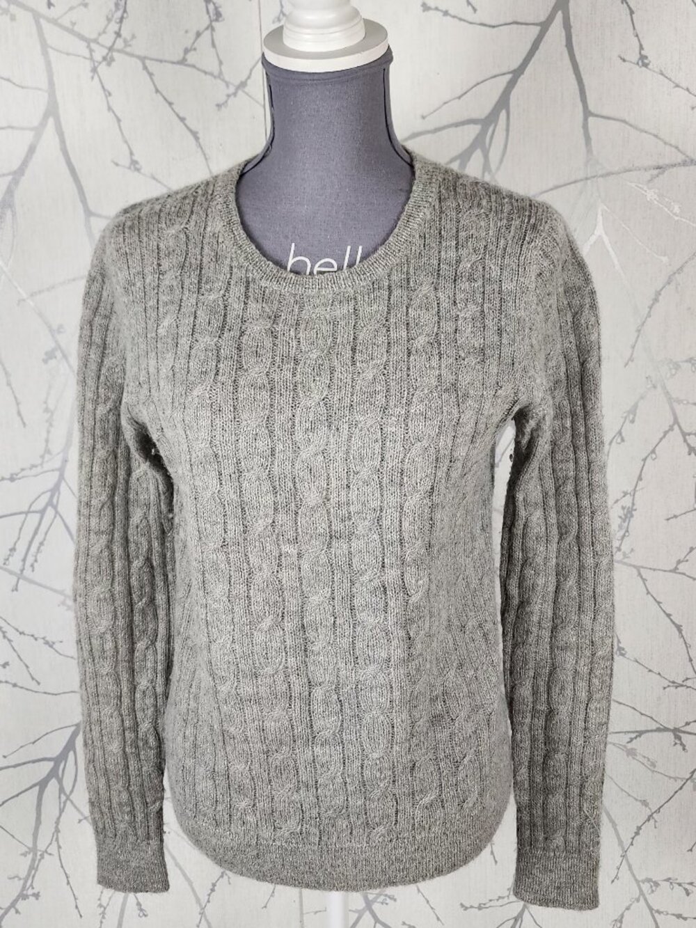 Banana Republic Gray Cable Knit 100% Alpaca Crewneck Sweater